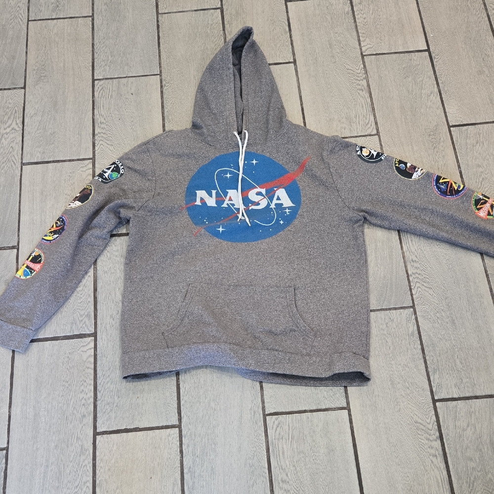 Buzz Aldrin NASA‎ Hoodie 2XL - Gray with Printed Sleeve Graphics T46